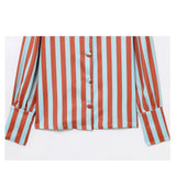 2025 Spring Summer Women's Striped Blouse O-Neck Long Sleeve Bubble Sleeve With Buttons Shirt Fashionable Chic Tops 5