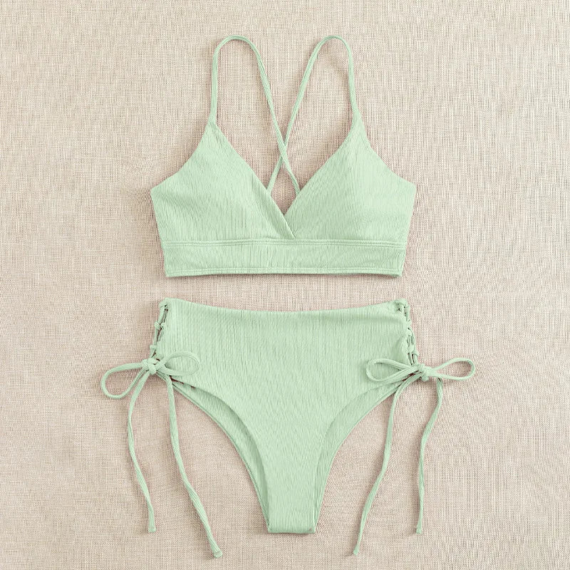Gemini said Women’s V-Neck Lace-Up Bikini Set