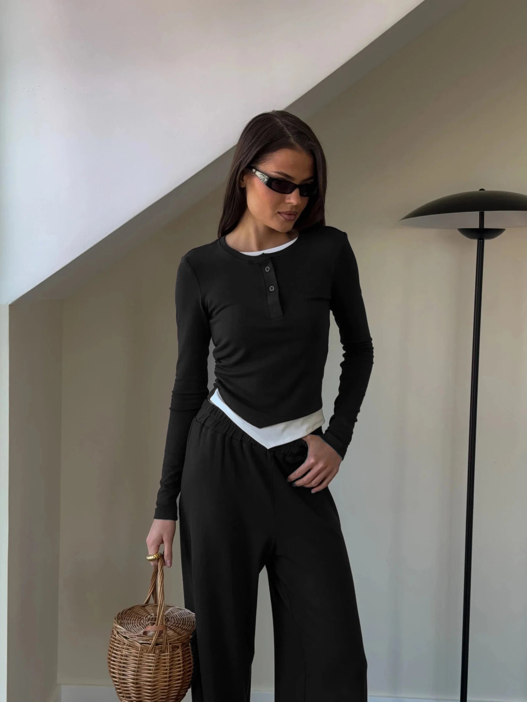 Hirsionsan Modal Soft Loose Sets Women 2025 Casual Two Pieces Long Sleeve T Shirts and High Waist Dresses Outfits Tracksuit