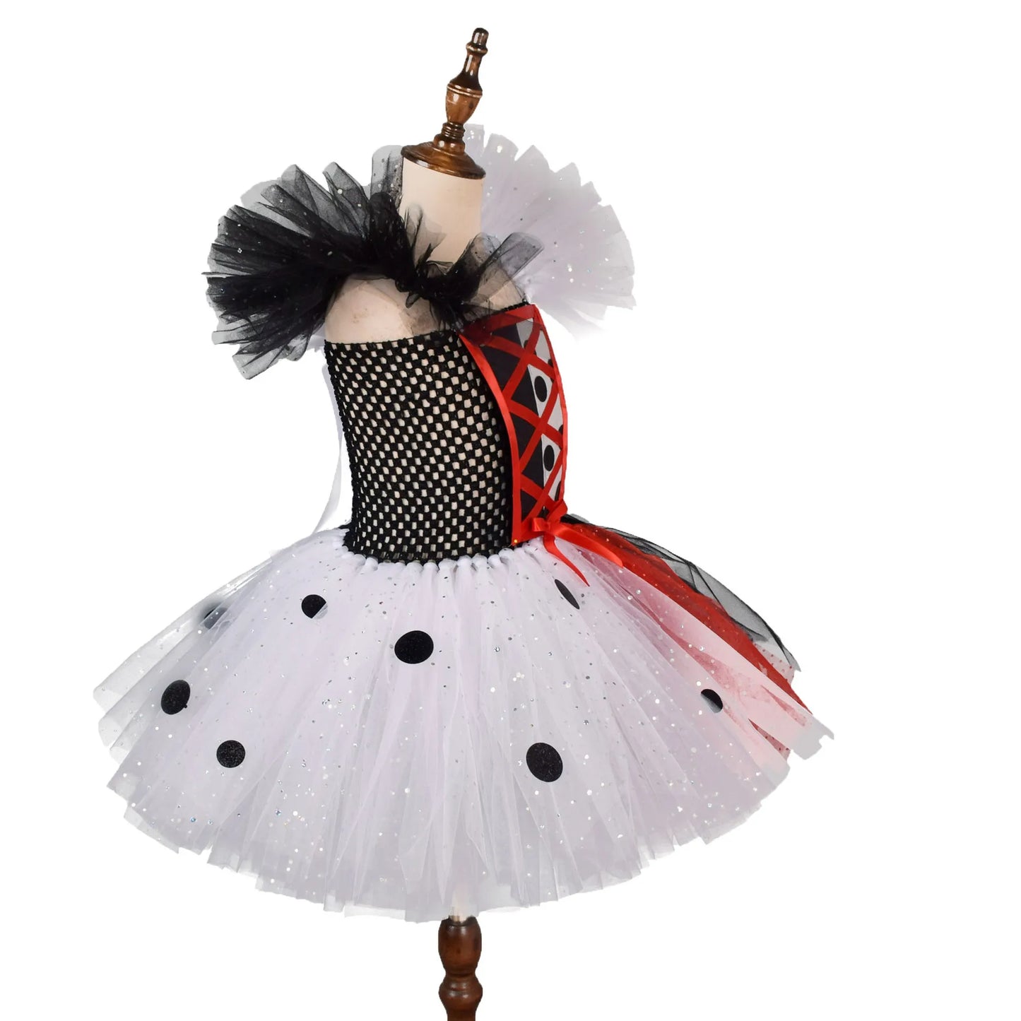 2025 Classic Girl Cosplay Clown Pure White + Black Princess Puffed Skirt Halloween Easter Festival Party Dress+ Accessories Set 4