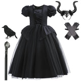 Girls' Dark Forest Queen Cosplay Dress with Wings