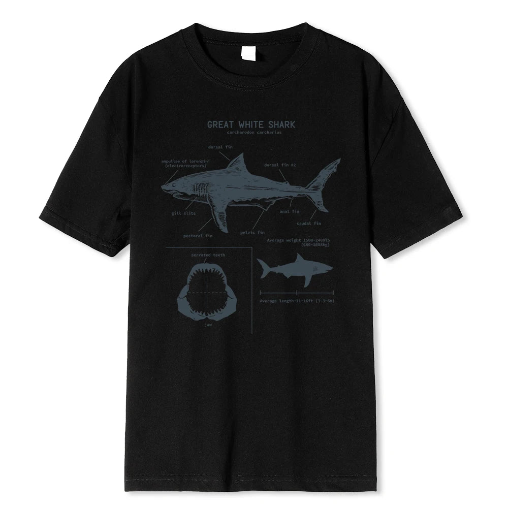 Great White Shark Anatomy T-Shirt New Summer Men Street Short Sleeve Hip Hop Punk Style Boy Casual Tops Fashion White Tees