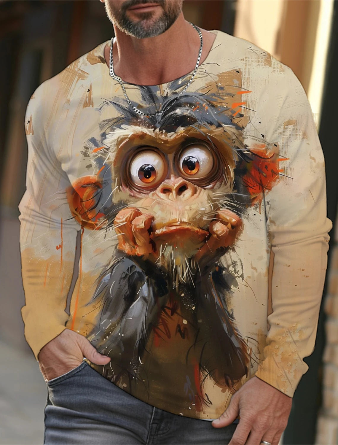 Funny 3D Animal Print Mens Top Fashion Cotton Long Sleeve T-shirt Men