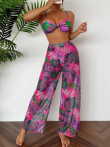 2024 Women's Print Three-Piece Bikini with Long Pants Swimsuit 3