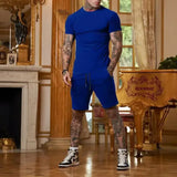 2025 summer new men's breathable sportswear short sleeved t-shirt and shorts set popular quick drying clothing 6