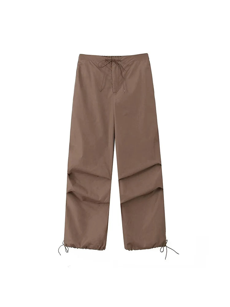 Women Fashion Parachute Cargo Pants Vintage Jogging Trousers High Elastic Waist Female Chic Lady Boot Cut 6