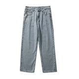 Korean Solid Colors Men's Casual Long Jeans Classic Man Four Seasons Straight Denim Wide-leg Pants Light Blue Grey Black 3XL 6