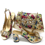 Italian Gold Heel Sandals & Matching Bag Set - 2024 Women Party Shoes (Thick Heel, Bigger Sizes)