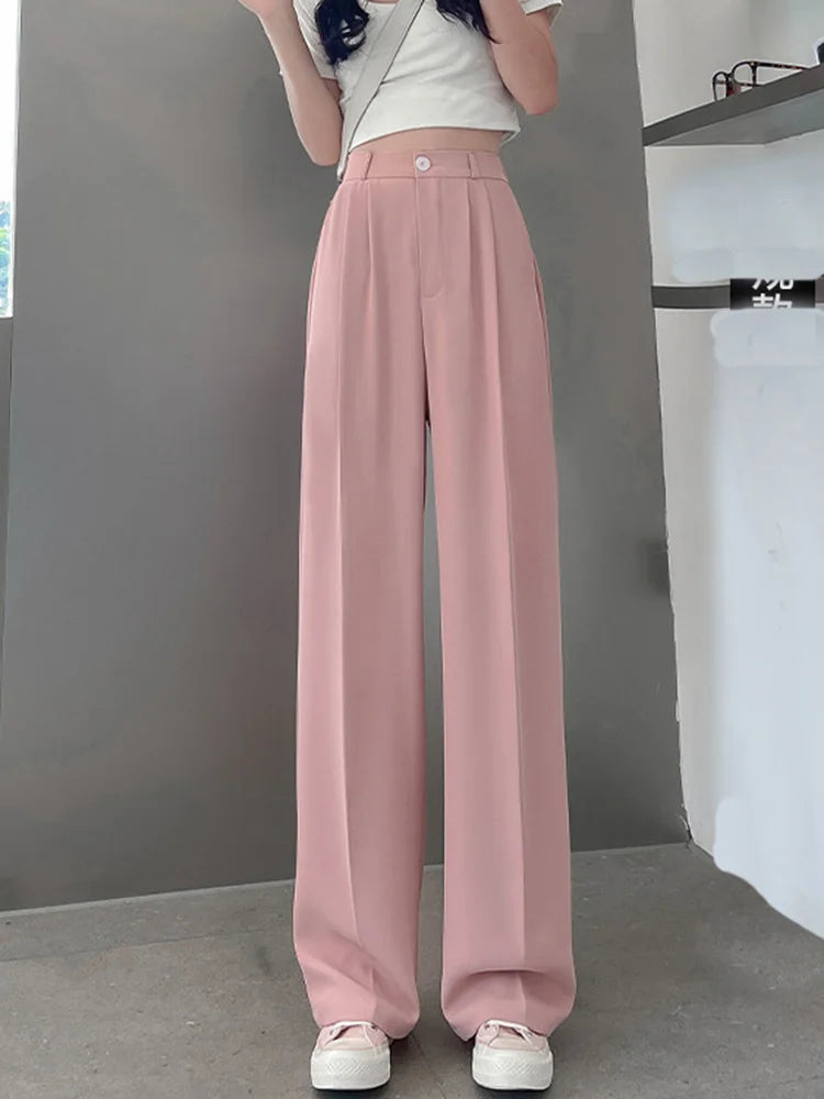New-Women-Pants-Fashion-High-Waist-Stright-Long-Wide-leg-Suit-pants-Female-Casual-Spring-Summer
