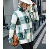 A mid-length, long-sleeved, stand-up collar, plaid zipper, loose golden mink fleece jacket for women 3