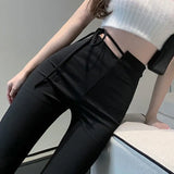 Casual Flare Pants Women Spring Irregular Lace-up High Waist Simple Leisure All-match Slim Streetwear Korean Style Chic Fashion 7