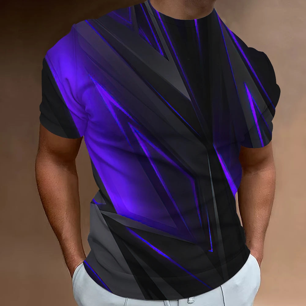Men’s 3D Line Print Streetwear Tee