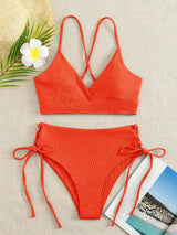 Cikini-V-Neck Split Bikini Set for Women, Sexy Swimsuit, Lace Up, Triangular Bikinis, Solid Color, Beach Swimwear, Bathing Suit 5