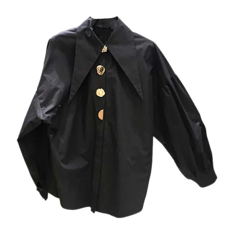 2025 Casual Long-sleeve Shirt Women New Fashion Turn Down Collar Big Button Retro Blouse Female 4