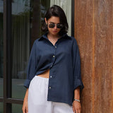 Bornladies 100% Cotton Spring Summer Versatile Lazy Casual Shirt Women's Fashionable Solid Color Loose Shirt Cardigan Shirt 4