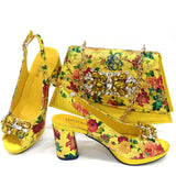 Italian Gold Block Heel & Matching Bag Set