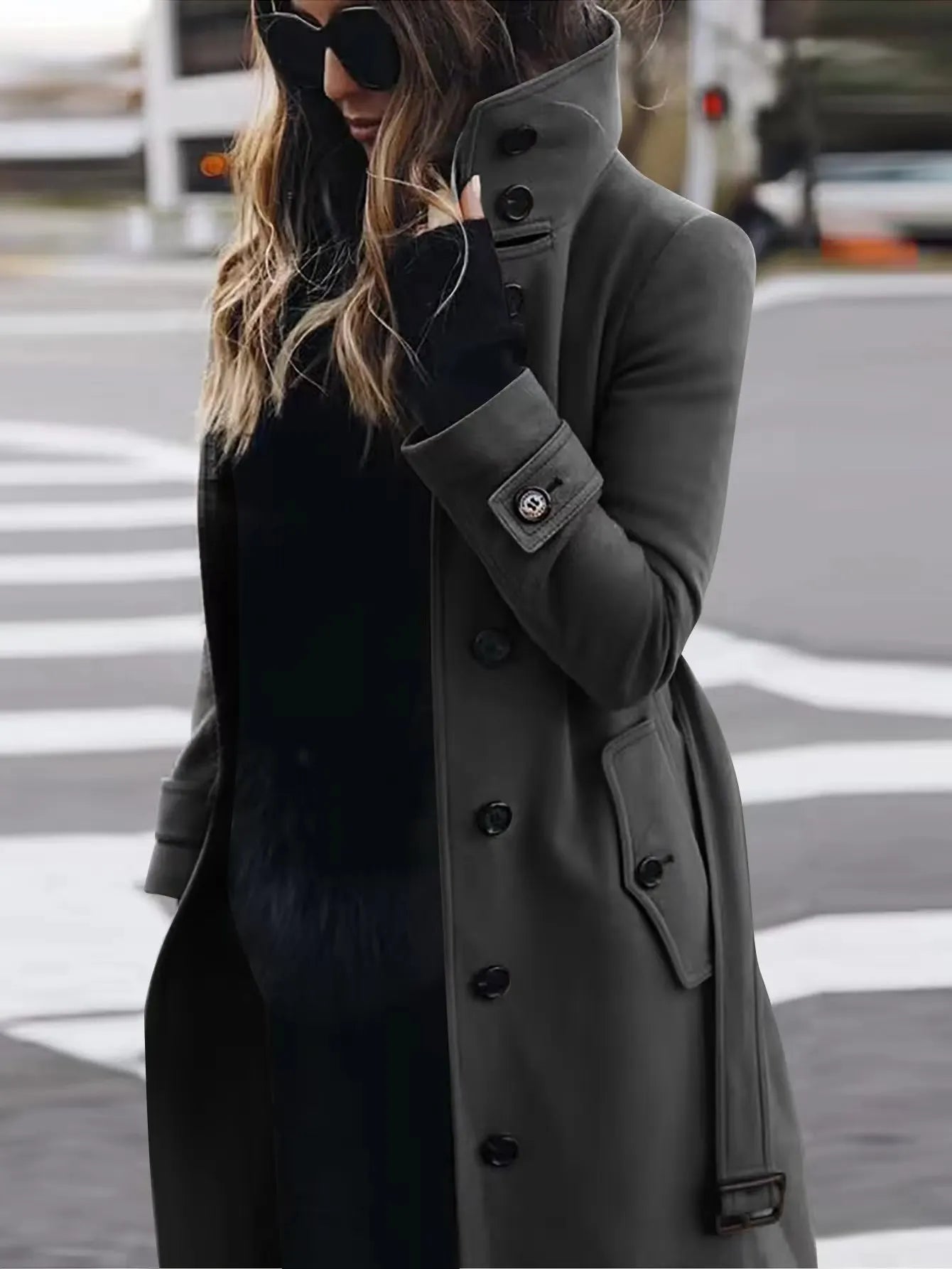 Stylish Women's Double-Breasted Long Coat