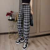 Pants Women New Bunch of feet Fashion Loose Black Plaid Summer Harajuku Students Streetwear Harem Long Trousers Womens Chic 6