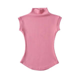 Women Summer Sexy Turtleneck Sleeveless T-Shirts Tops Solid Slim Fit Pullovers Causal Tees Shirts Female Streetwear Basics Tees 2