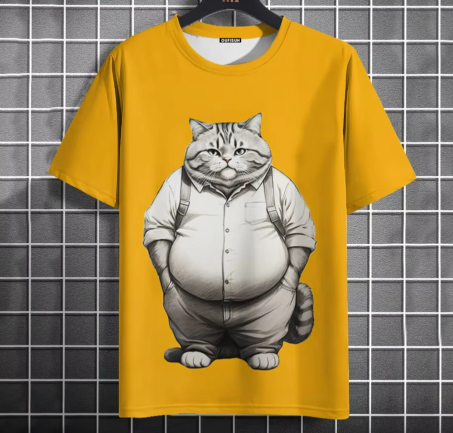 Men’s Oversized Funny Cat Graphic Tee
