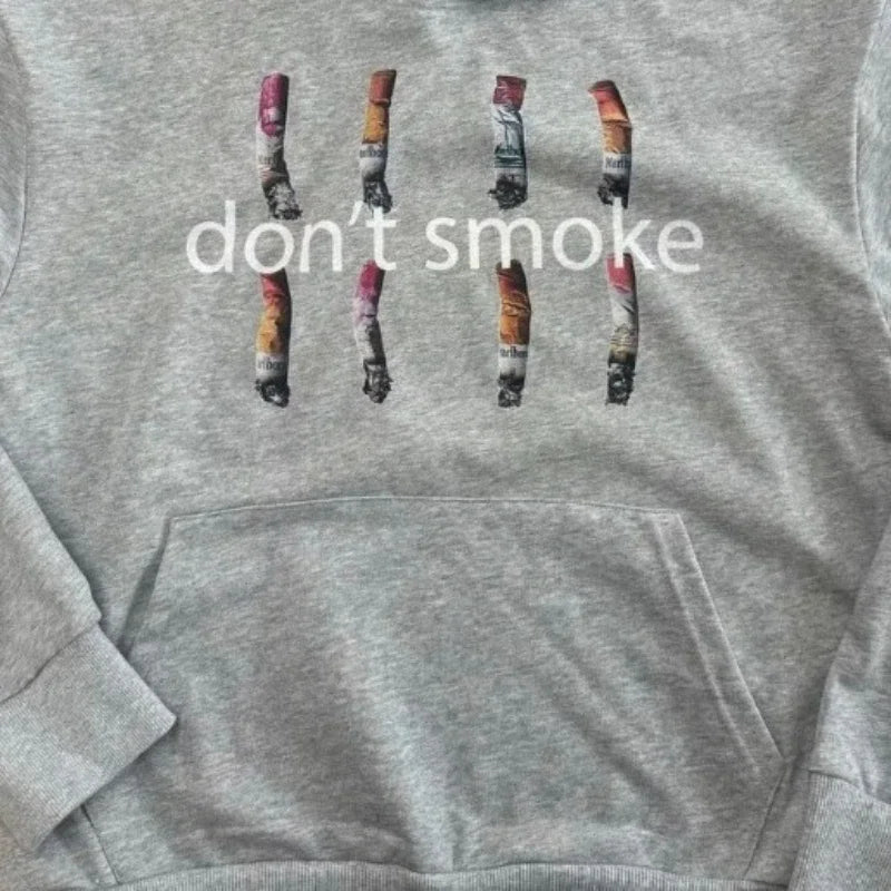 Y2K Gray Sports Hoodie Retro Smoke Print Sweater Men Women New Fashion Vintage Classic Hip Hop Streetwear Clothing Loose Jacket 2