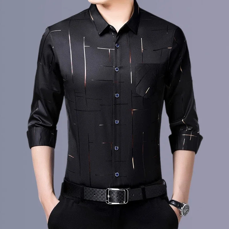 Men's Casual and Fashionable Long Sleeved Printed Shirt, Non Ironing and Wrinkle Resistant Business Top TheFashionFever 4