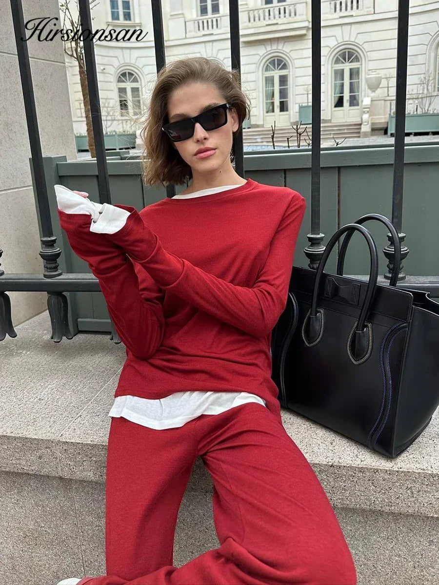 Hirsionsan Modal Soft Loose Sets Women 2025 Casual Two Pieces Long Sleeve T Shirts and High Waist Dresses Outfits Tracksuit 2