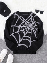 Autumn and Winter Spider Web Jacquard Pattern Pullover Sweater Casual Round Neck Knitted Men's Pullover
