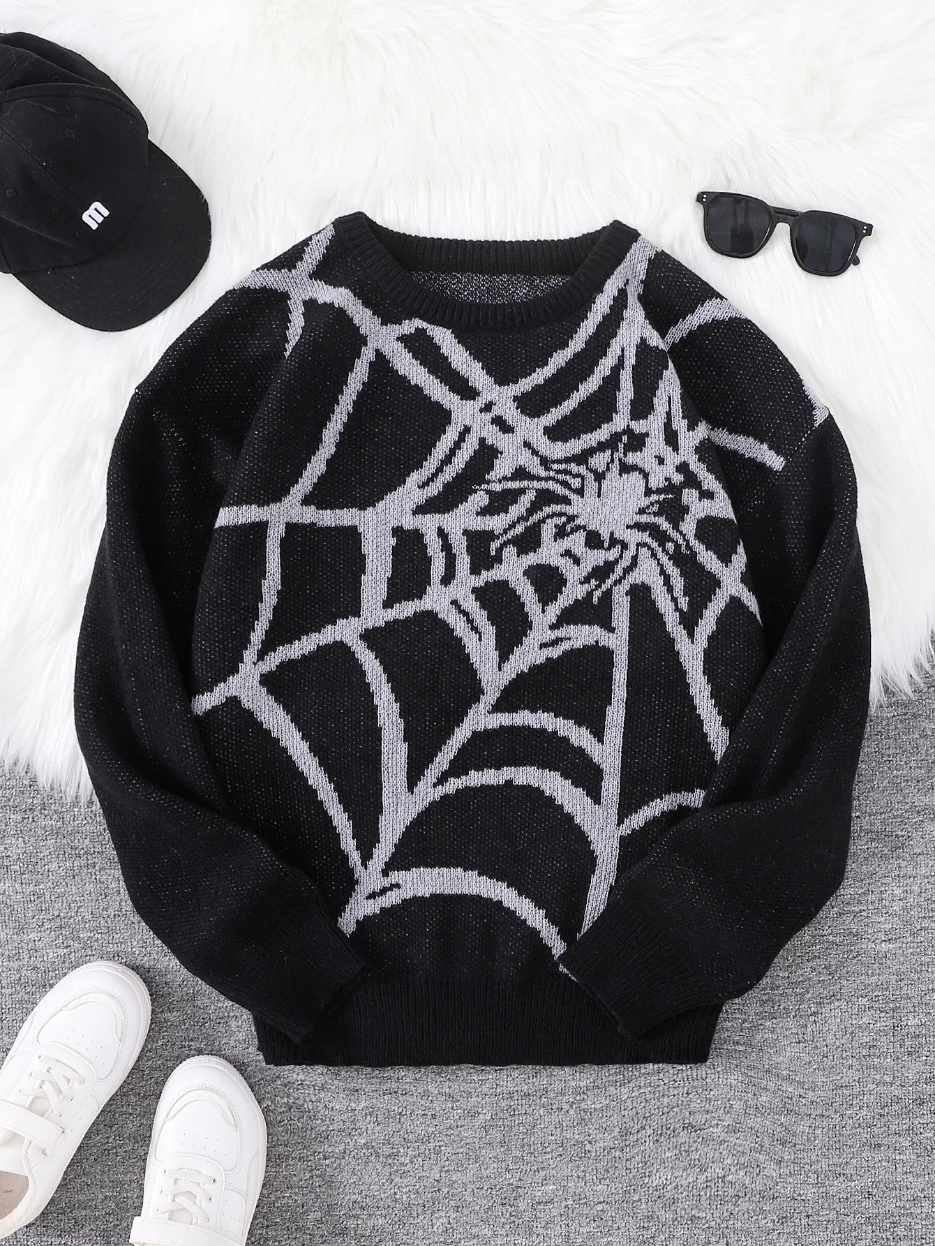 Autumn and Winter Spider Web Jacquard Pattern Pullover Sweater Casual Round Neck Knitted Men's Pullover