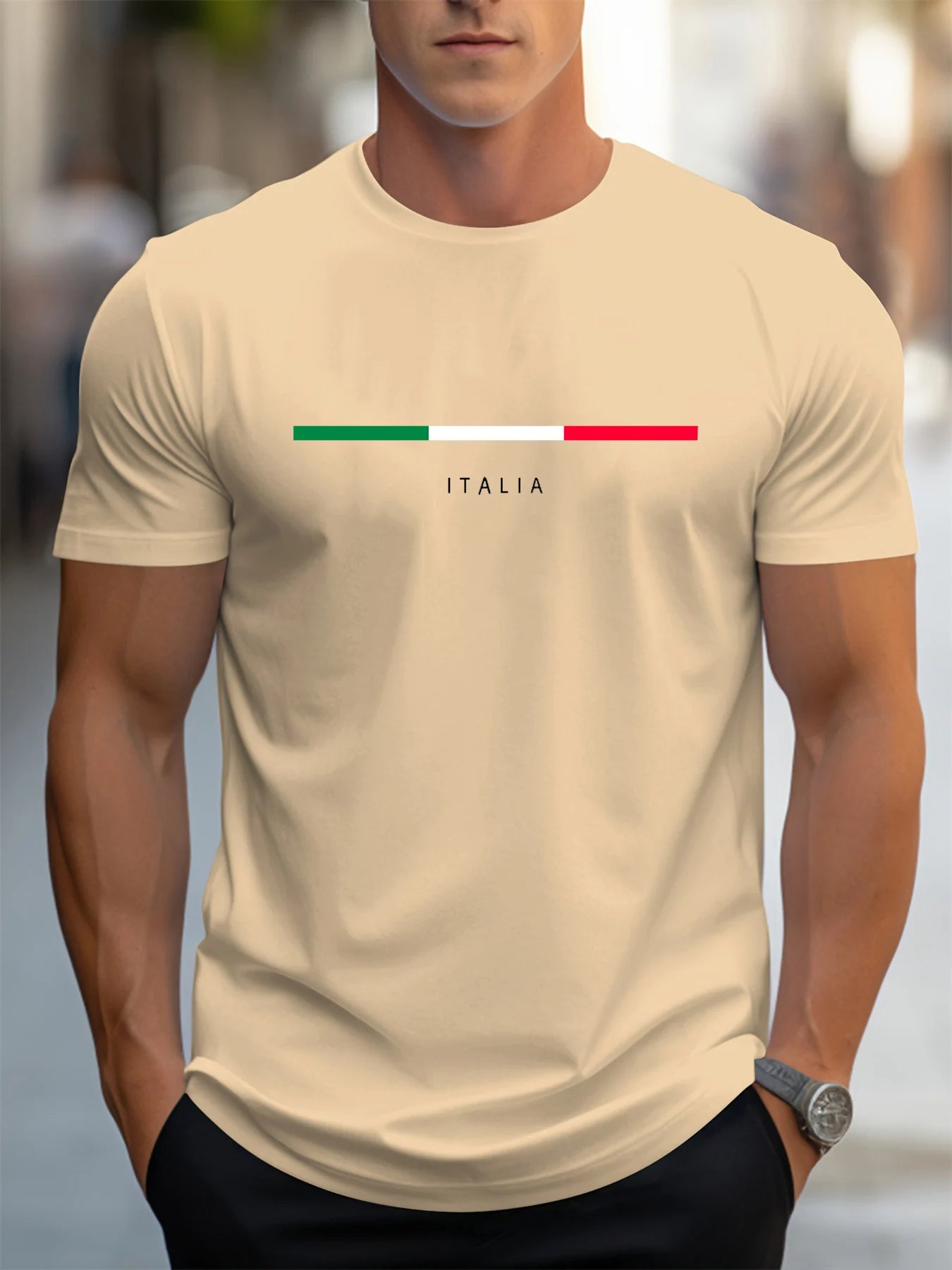 Men's summer 100 cotton fashionable casual loose plus size ITALIA pattern printed sports round neck short sleeved T-shirt top 6
