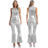 Women's 70s Disco Jumpsuit | Metallic Shiny Bell Bottom Jumpsuit | Halloween Costume, Rave Outfit