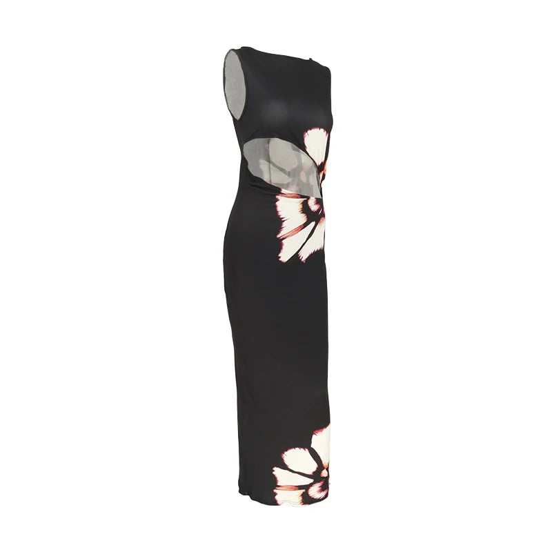 Black Dresses Women Summer New O-Neck Sleeveless Sexy Clubwear Hollow Out Dress 5