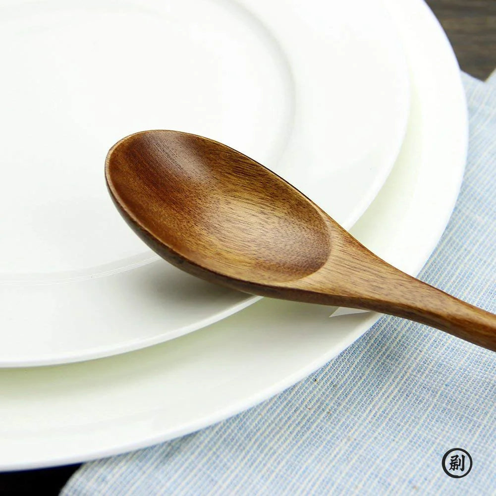 5 Pieces Wooden Spoon Soup Spoon and Fork Tableware Natural Ellipse Ladle Spoon Set Eco Friendly Products Spoons for Cooking 4