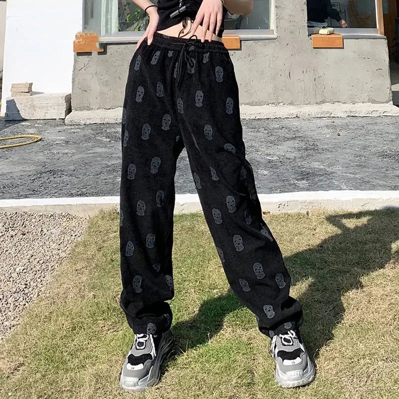 Pants Women Summer Ladies Full Length Trousers Loose High Waist Casual Skulls Drawstring Fashion Popular Preppy Korean Style 3