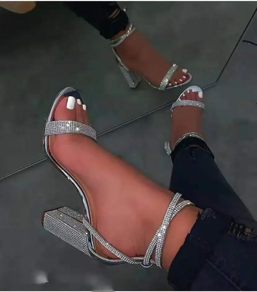 Heel Sandals Women Rhinestone Sexy Transparent High Heels Sandals 2