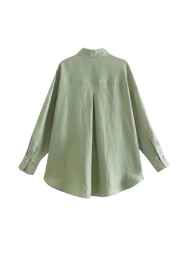 Women Fashion With Pocket Oversized Shirts Vintage Long Sleeve Button-up Female Blouses Blusas Chic Tops 3