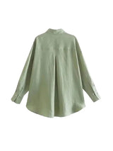 Women Fashion With Pocket Oversized Shirts Vintage Long Sleeve Button-up Female Blouses Blusas Chic Tops 3
