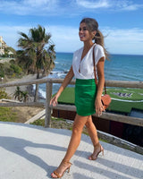 Slim Chic Elegant Women Mini Skirts Green Satin High Street Solid Side Zipper Sexy Bodycon Skirt Faldas Mujer 3