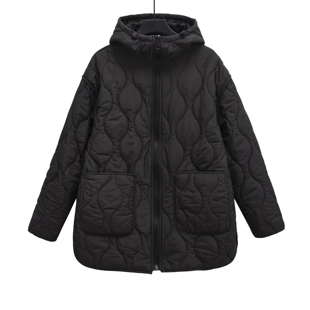 Autumn/Winter New Product Women's New Fashion and Casual Versatile Stand up Collar Hooded Jacket Cotton Coat 4