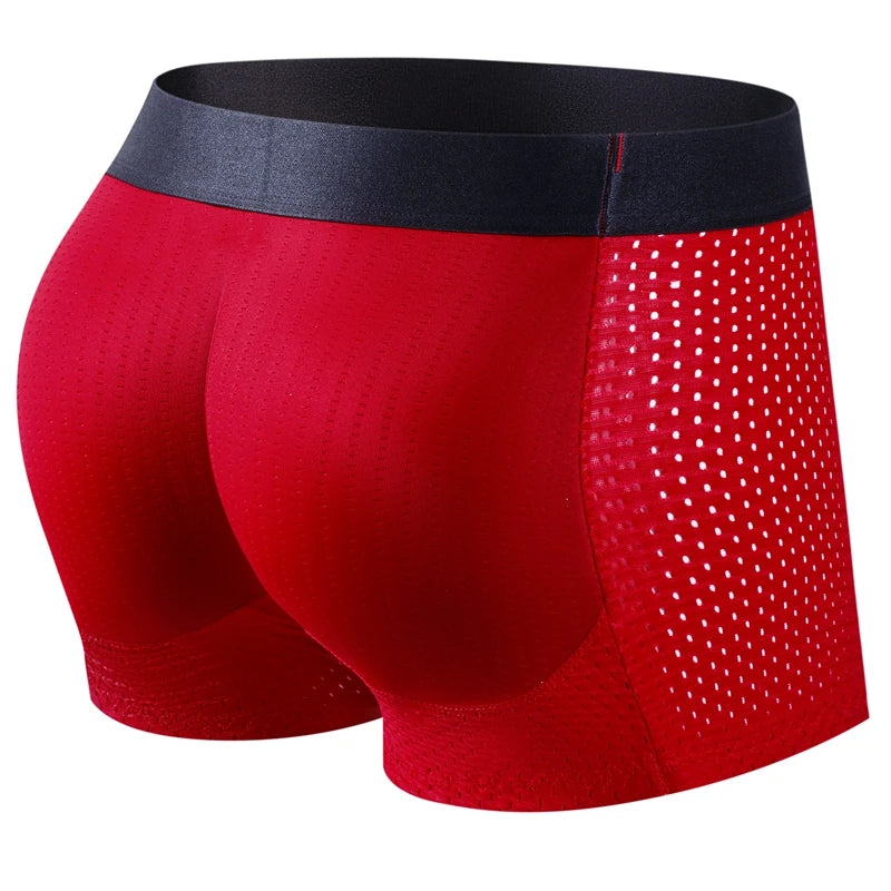 Men Trunks Built-in Fake Butt Hip Lifter Enhancer Shorts Boxer Briefs Padded Underwear Shapewear Underpants Nylon Breathable 3