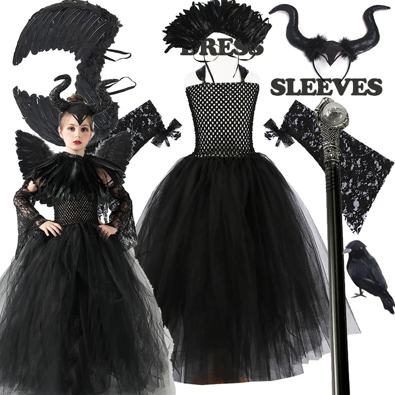 Girls' Maleficent-Inspired Halloween Tulle Dress