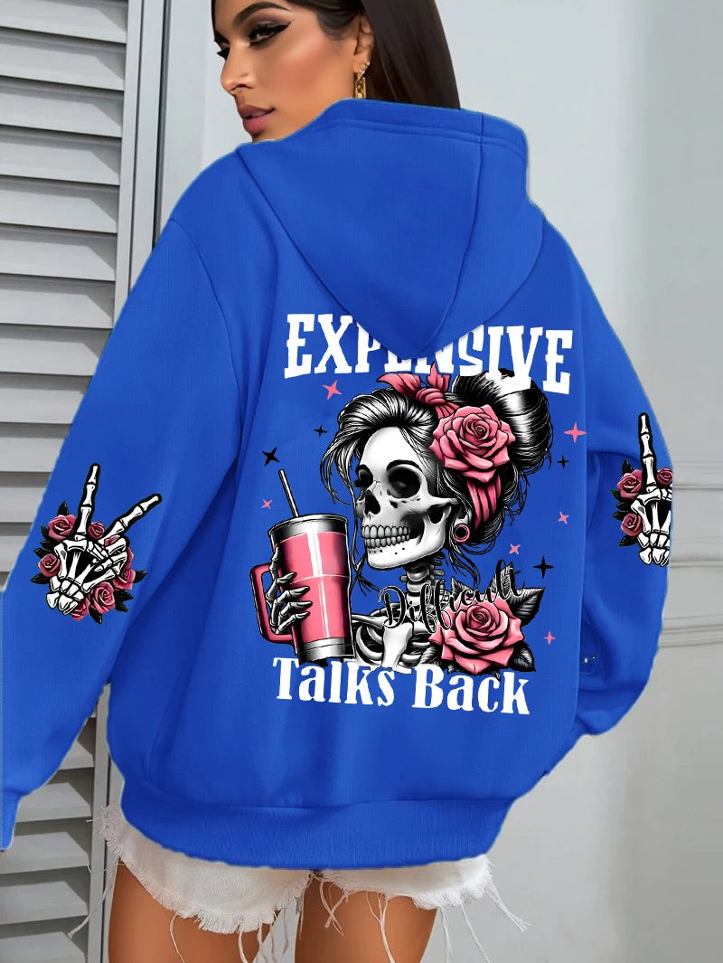 Expensive Talks Back Funny Printing Womens Hoodie Loose Multicolor Pullovers Fleece Autumn Sportswear Casual Pocket Hoody 3