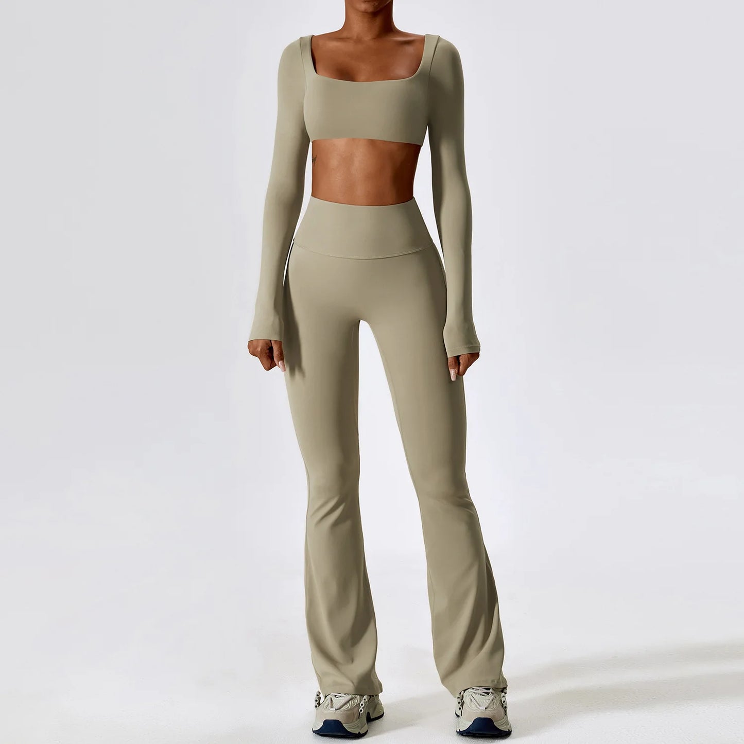 Yoga Set 2PCS Seamless Women Sportswear Workout Clothes Athletic Wear Gym Legging Fitness Bra Crop Top Long Sleeve Sports Suits 2
