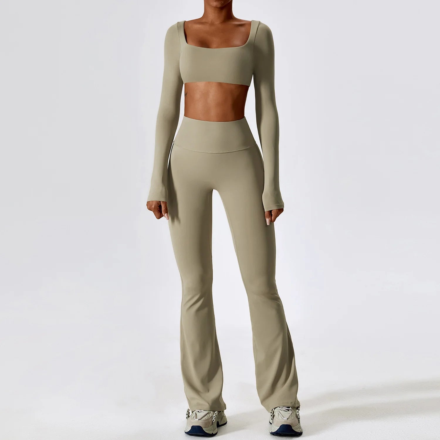 Yoga Set 2PCS Seamless Women Sportswear Workout Clothes Athletic Wear Gym Legging Fitness Bra Crop Top Long Sleeve Sports Suits 2