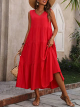 2024 Women Dress Summer Casual Brand Vacation Holiday Beach Long Dresses V-neck Loose Elegant Yellow Black RUFFLES Dress Femme 4