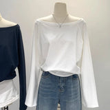 Autumn Winter One Shoulder Cotton Long Sleeve Slant Shoulder Women's Clothing Style Interior Wide Truffle Shoulder Base Shirt 5