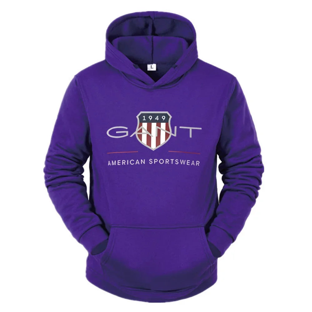 Men’s Solid Color "1949" Printed Pullover Hoodie