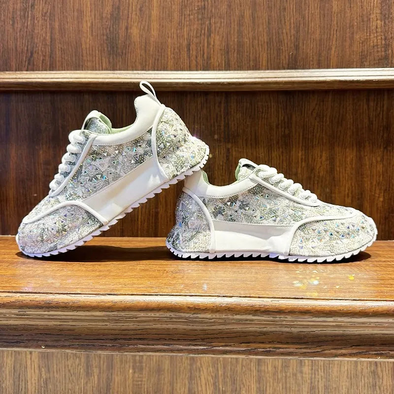 Chunky Sneakers Men Designer Bling Punk Board Shoes Fashion Casual Leather Mesh Breathable Increased Internal Platform Gym Shoes