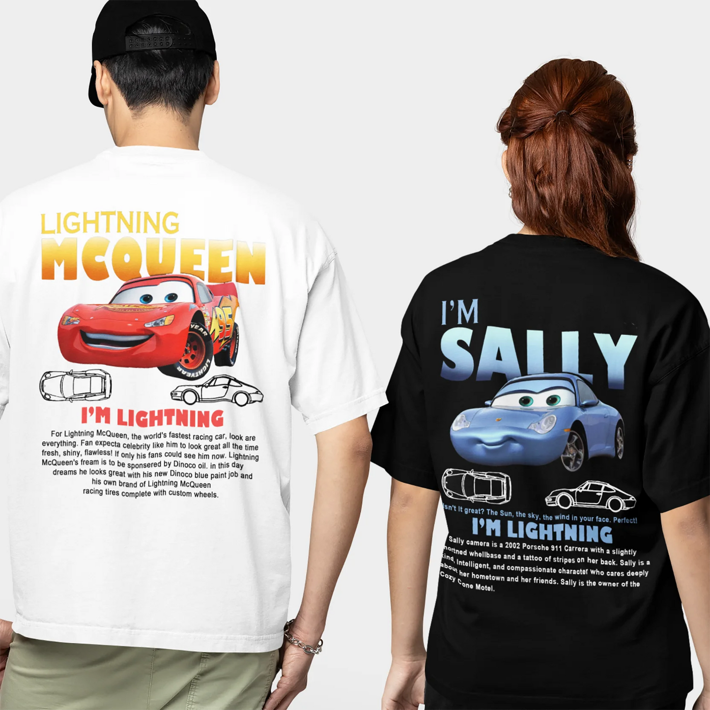 Fun Sally I'm Lightning Car Outfit T Shirt for Men Women Mcqueen Tee Shirt 100% Cotton New Arrival Clothing Love Gift For Couple 2
