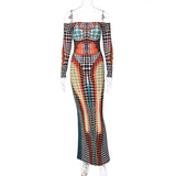 Hugcitar Sexy Y2K Clothes Tie Dye Print Long Sleeve Backless Tube Bodycon Maxi Dresses For Women Club Party Streetwear Outfits 6